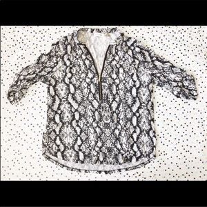 Calvin Klein Python V-Neck Tab Sleeves Blouse